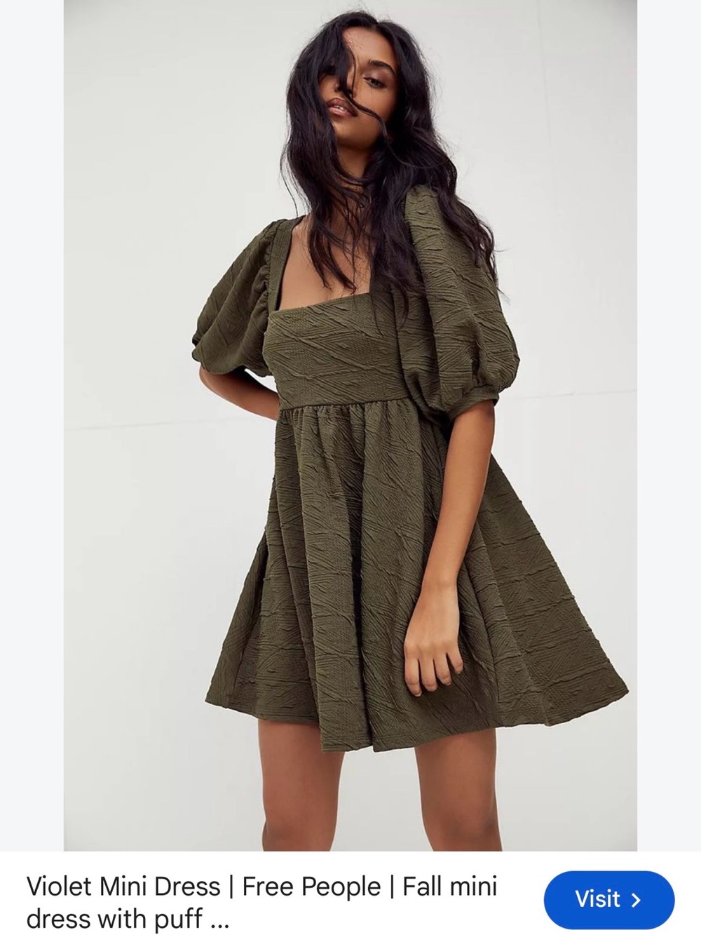 Free People Violet Mini Dress in Olive Green